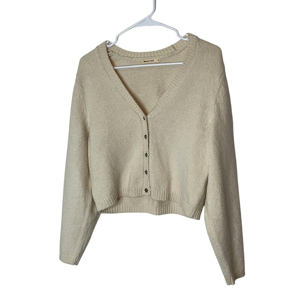 Marine Layer Cream Cropped V-Neck Cardigan
